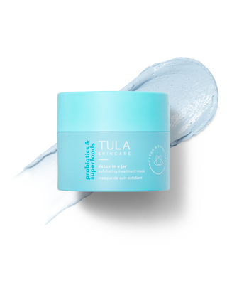 TULA Detox in a Jar Exfoliates and helps even the appearance of skin texture. Product packaging.