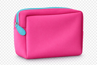 Pink pouch with a blue zipper on a transparent background