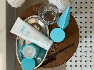 Assorted products on side table