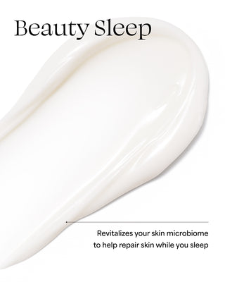 White cream with 'Beauty Sleep' text on a white background