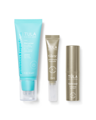 Three Tula skincare products on a white background