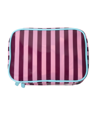 Striped pouch with pink and purple horizontal stripes on a white background
