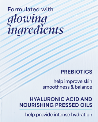 Text on a white background with blue lines, describing skincare ingredients.
