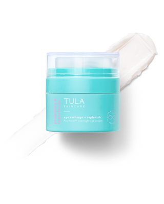 TULA Eye Recharge + Replenish bottle with beauty swatch