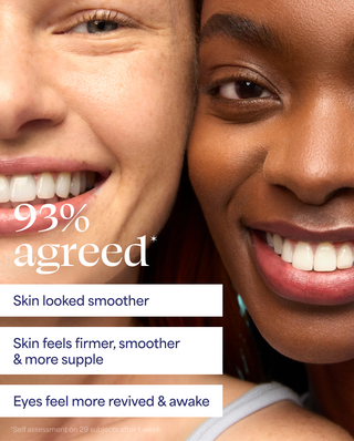 Two women with close-up of their faces, showing a skincare product's effects.