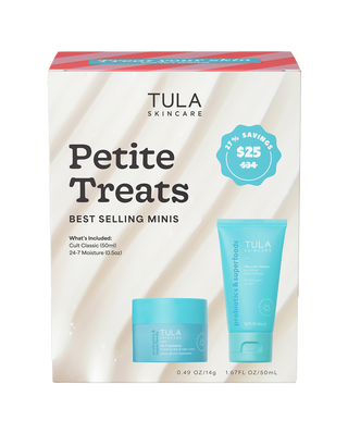 Tula Skincare Petite Treats packaging with two products on a white background