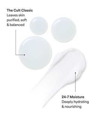 White facial roller with text describing its benefits on a white background