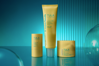 Collection of sunscreens with blue background