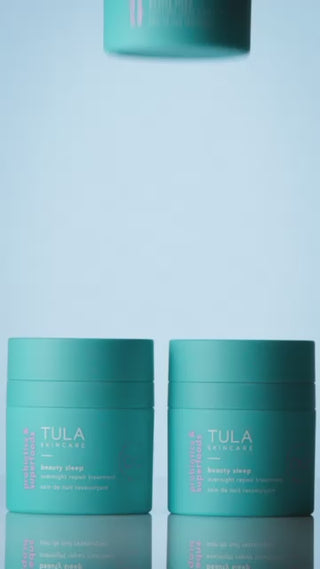 Video of TULA's Beauty Sleep bottles stacking, then texture showing